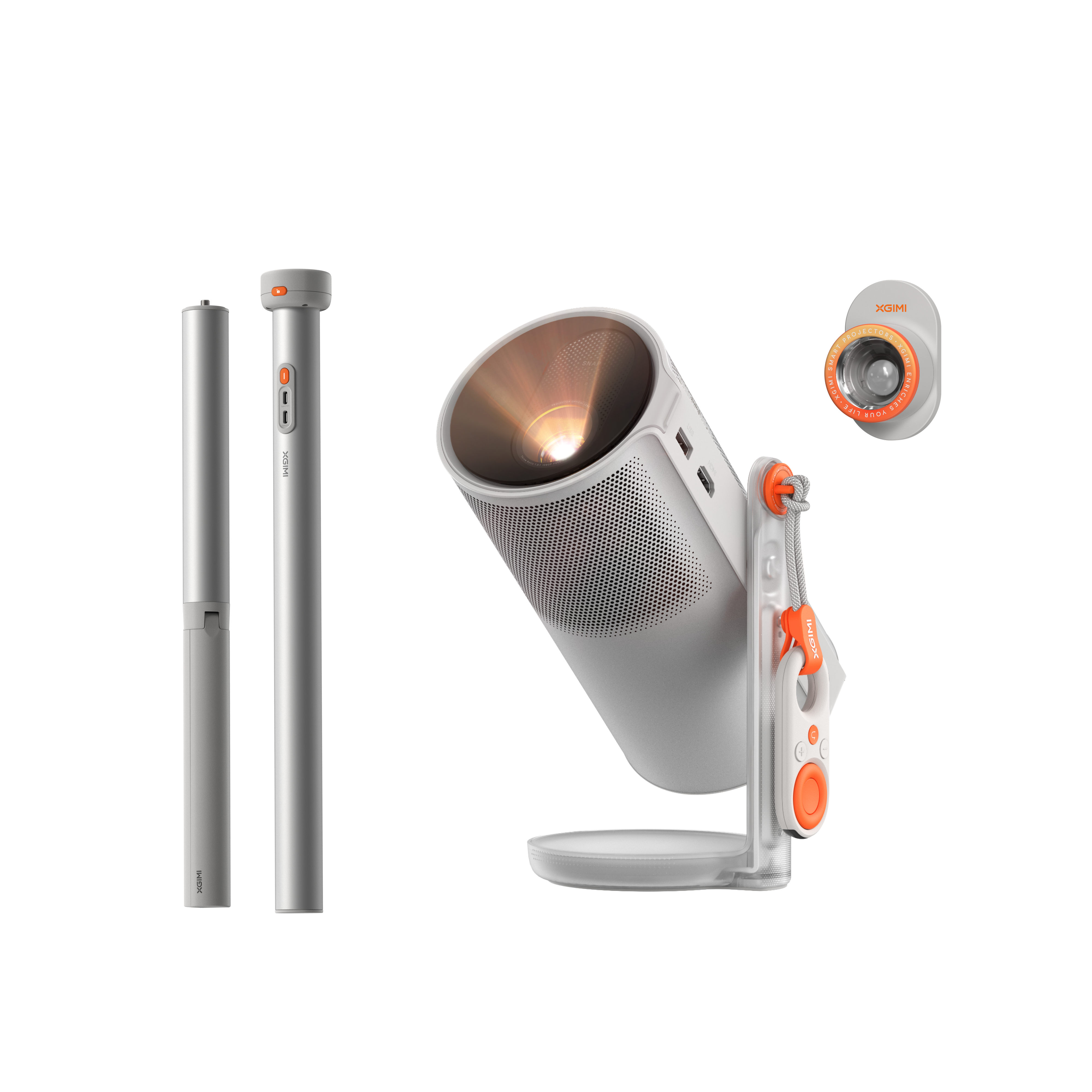Juego de proyector XGIMI compacto y soporte de suelo alimentado por pilas para noches de cine duraderas en cualquier lugar