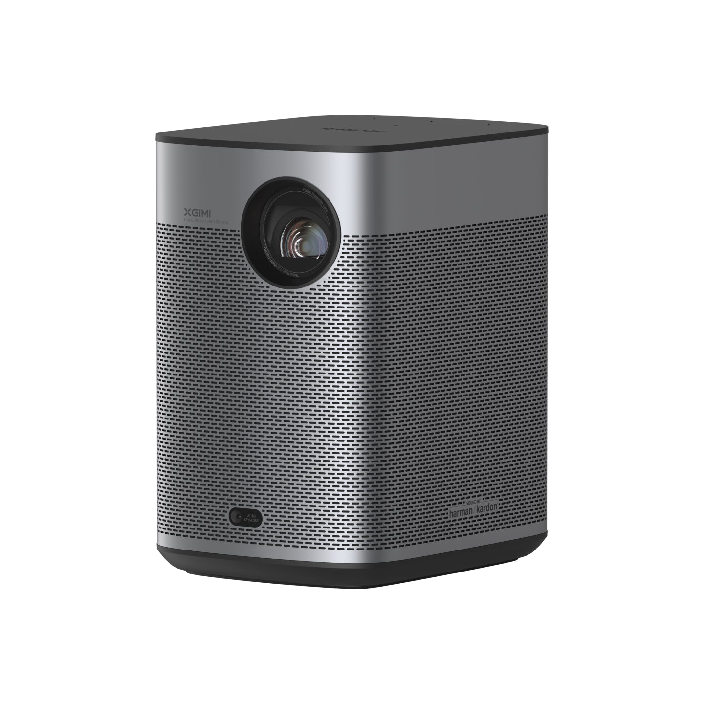 Foto frontal de XGIMI Halo+ (New): es un proyector compacto LED con dos altavoces integrados de Harman Kardon, ideal para usos en exteriores.